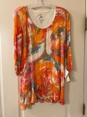 Miraclesuit Orange Multi Abstract Scoop Neck Tunic